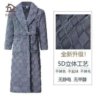 免運🚚男款睡袍秋冬加厚長款5D提花熊貓絨休閑晨袍保暖珊瑚絨法蘭絨浴袍