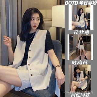 夏季兩件套裝女 氣質穿搭無袖背心套裝 三件套女裝大碼胖mm顯瘦遮肉夏季小香風洋氣減齡西裝馬甲短褲套裝