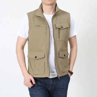 中老年男裝背心 中老年衣服 馬甲 男夾衣 爸爸衣服 背心外套 馬甲背心 新款休閒寬鬆攝影釣魚戶外男士工裝速幹背心春夏