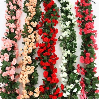 模擬玫瑰花 33頭/69頭 仿真花藤 玫瑰藤條 仿真植物 藤蔓 壁掛假花藤條 空調管裝飾遮擋 室內吊頂塑膠花藤蔓