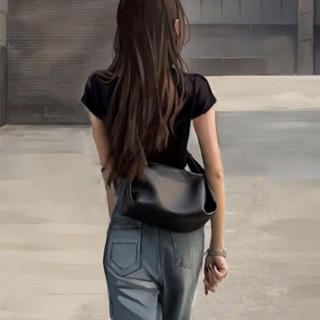 免運🎀包包女高級感質感小眾黑色單肩斜挎包女包新款2025夏季百搭枕頭包真皮韓國包包側揹包 肩揹包 單肩包斜揹包女 LFK