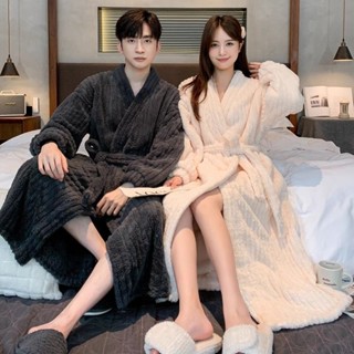 男女情侶 純色舒適親膚 冬季加厚 情侶睡袍 法蘭絨浴袍 珊瑚絨睡袍 保暖睡袍情侶睡袍女秋冬季加厚加絨長款珊瑚絨男士大碼浴