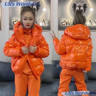 免運✨亮面免洗棉服女2023冬季新款連帽寬鬆糖果色時尚百搭休閒鋪棉外套URs
