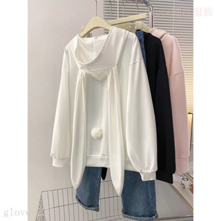 🌷臺灣出貨🌷設計感小眾 長兔耳朵 薄款連帽 衛衣女 春秋 oversize 寬鬆 慵懶外套 上衣女 外套女 可愛