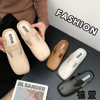 實拍免運 🌟新店特惠 女鞋 包頭拖鞋女 包頭拖鞋女外穿2025新款高顔值女鞋辦公室一腳蹬可濕水半拖平底鞋 半拖鞋