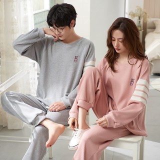 LW湯圓女裝-情侶睡衣女春秋季純棉套頭長袖長褲時尚休閒大碼寬鬆男士套裝jjf
