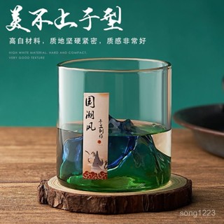 ✨限時5折起✨彩色觀山杯複古國潮風山河杯富士山玻璃杯透明冰山水杯耐熱泡茶杯