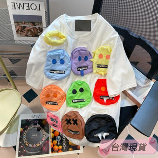 Twiggie❥男生衣服帽T顯瘦上衣長袖t恤oversize長袖潮版上衣冬裝美式潮牌重磅小噁魔笑臉短袖T恤