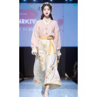 秋冬新款奶系穿搭新中式國風女裝高階感針織衫毛衣半身裙兩件套女 寬鬆套裝 大尺碼套裝 洋氣套裝 女生套裝 中國風套裝