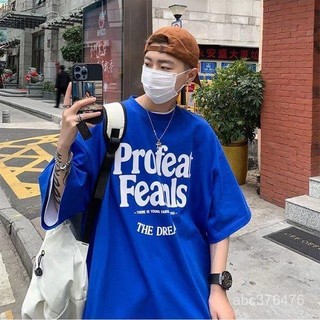 TW純棉服飾 100%純棉 克萊因藍短袖T恤男港風ins潮流夏季新款情侶潮牌寬鬆設計感