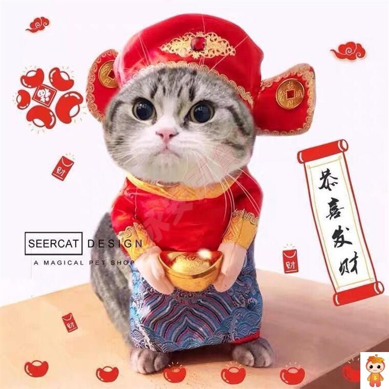 永安百貨 寵物狗狗貓咪搞笑幽默立體衣服過年喜慶財神爺立體服裝貓咪拜年服