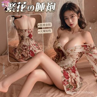 😘悠悠🎀情趣內衣情趣衣服 性感古風繁花深V睡袍絲滑和服透視睡裙製服誘惑套裝 角色扮演 溫泉束腰顯
