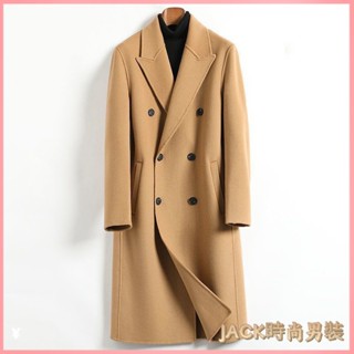JACK- 秋冬裝 大衣 毛呢外套 呢子大衣 大尺碼衣服 新款大衣男中長款秋冬100%毛雙排扣過膝雙麵呢外套反季