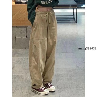 美式長褲🎞 日系復古工裝褲子女春秋直筒寬松休閑長褲2024新款學生闊腿運動褲