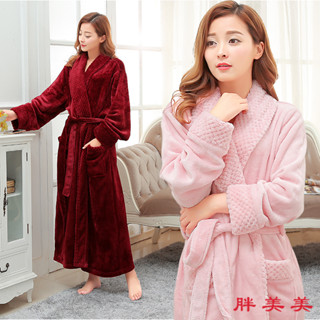 【M-5XL大尺碼】大尺碼女裝 睡袍 睡衣 秋冬睡袍 睡裙 秋冬季法蘭絨加厚加長睡袍女冬天加絨長款浴袍女士大碼珊瑚絨睡衣