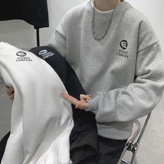 大學t 男 秋冬上衣 長袖上衣男 秋冬季加絨加厚圓領衛衣男港風潮牌簡約上衣ins休閒寬鬆百搭外套 冬天衣服
