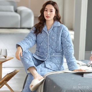 🔥媽媽保暖家居服套裝 長袖加厚兩件套奶奶裝 阿嬤衣服 春秋冬季夾層棉睡衣女 中老年女大尺睡衣女冬季加厚純棉三層夾棉中年