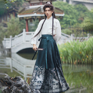 &演出服漢服全套 古裝男 武俠裝 傳統服飾 古風服飾 新款原創明制漢服馬面裙細閃螺鈿織錦男女款套裝多色情侶款日常