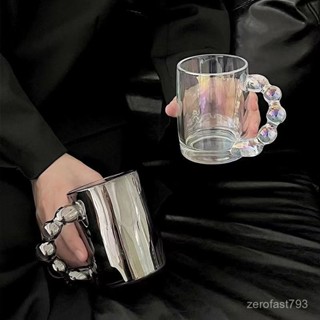 ✨好物甄選✨氣泡網紅玻璃杯簡約水杯高階感珍珠把杯牛奶杯咖啡杯啤酒杯ins風