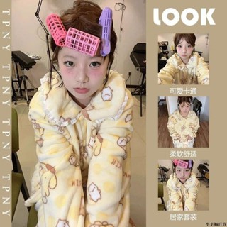【桃園新品】保暖珊瑚絨ins風睡衣女冬季網紅布丁狗加厚法蘭絨宿舍家居服套裝 睡袍 居家服 保暖睡衣