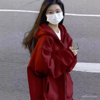 【BBUI】秋冬加絨加厚外套女慵懶風長袖休閒寬鬆衛衣連帽百搭開衫拉鏈上衣