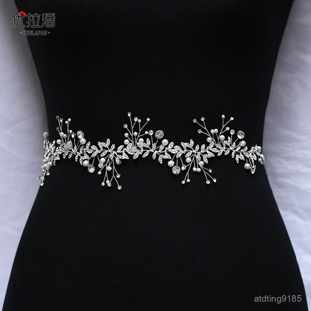 優拉潘 歐美奢華新娘腰帶 婚紗禮服銀色腰鏈手工水鑽腰飾 SH233 OK4E