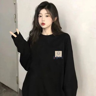美式小眾黑色長袖T恤女 oversize寬鬆大碼高街印花t恤 秋季百搭上衣 女生內搭長袖 顯瘦上衣 大學T 女裝