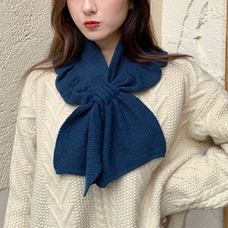 💗桃園出貨👍🏻韓係ins學院風針織毛綫小圍巾女秋冬脖套交叉裝飾領巾護頸小圍脖