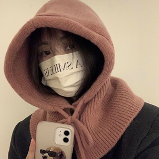 圍脖圍巾一體✨ 騎車保暖 巴拉克拉法帽子韓國冬季保暖圍脖圍巾一體情侶護耳毛線帽毛線針織 披肩連帽 防風保暖