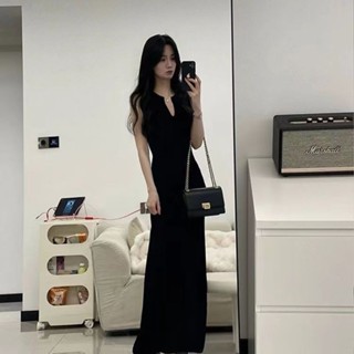 【臺灣出貨】韓國女裝 洋裝 長裙連身裙純慾禦姐無袖修身連衣裙子女收腰氣質設計感小眾溫柔包臀長裙夏季小禮服 婚禮聚會約會裝