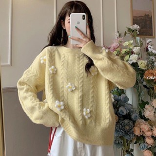 臺灣出貨🌸 冬天毛衣 女裝 寬鬆上衣 針織毛衣 秋冬新款日系小清新立體小花長袖毛衣胖妹妹大碼溫柔風麻花針織衫