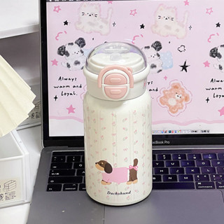 COSMOS 臘腸狗保溫杯ins大容量女生新款2024不銹鋼吸管杯高顏值學生水杯