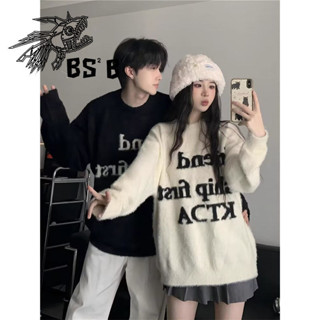 美式情侶裝 情侶裝 情侶裝冬天 情侶裝秋天 軟糯複古字母提花毛衣情侶裝秋冬季新款寬鬆慵懶風加厚針織外套男