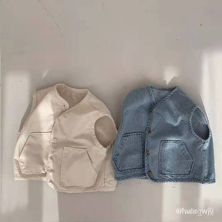 小象韓版寶寶衣服 嬰兒衣服 兒童口袋圓領寬鬆牛仔 嬰兒馬甲秋冬 寶寶背心馬甲外套 兒童外套 嬰兒馬甲
