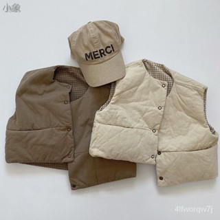 韓版秋款寶寶衣服 超保暖 嬰兒單排扣開衫 寶寶外套 兒童棉內膽馬甲 純色小背心 嬰兒小背心