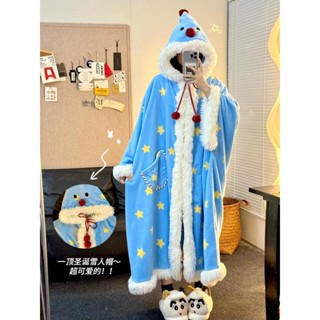 【爆款】星星聖誕雪人連帽可愛軟妹可愛開衫珊瑚絨睡袍睡衣女家居服睡裙子