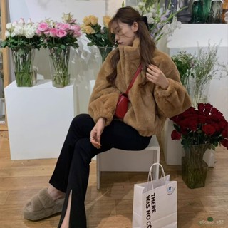 臺灣出貨 免運 毛毛外套女 毛呢外套 棕色立領加厚保暖毛毛外套女冬季2024新款寬鬆百搭毛絨絨棉衣棉服 THUD