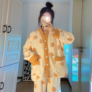 暖冬必備🔥小橘子睡衣女春秋冬季珊瑚絨加厚保暖法蘭絨甜美少女感家居服套裝 保暖 可愛睡衣
