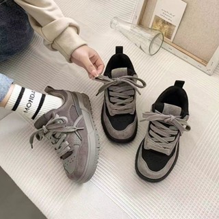 黑色板鞋女防滑春秋女鞋子2024新款休閒鞋 百搭小眾設計厚底鞋 運動鞋復古老爹鞋女