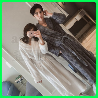 睡衣女 秋冬季 加厚 法蘭絨 睡袍 加絨男長款 珊瑚絨 情侶性感 家居服浴袍 素麵柔軟舒適親膚 冬季加厚加長款 長款浴袍