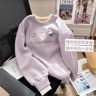 🎀布要服裝🔥臺灣出貨🎀 設計感拼接假兩件減齡刺繡衛衣女2024年冬季加絨洋氣百搭套頭上衣