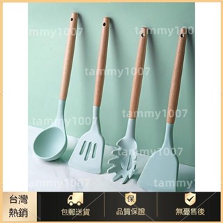 熱銷免運 木柄矽膠矽膠鍋鏟不粘鍋專用鏟子家用小號廚房炒菜勺子耐高溫廚具組套裝ins風韓國 gnqM