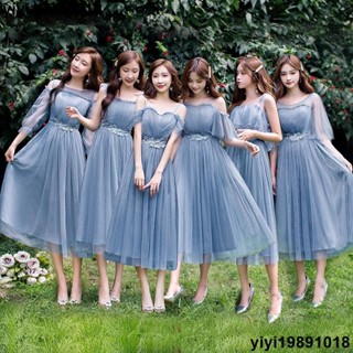熱銷現發 4色6款🌸送手花❤️伴娘服中長款洋裝晚禮服仙氣質伴娘禮服婚紗宴會禮服主持人洋裝婚禮洋裝女生表演禮服洋裝