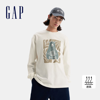Gap 男裝 Logo純棉印花圓領長袖上衣-白色(678448)