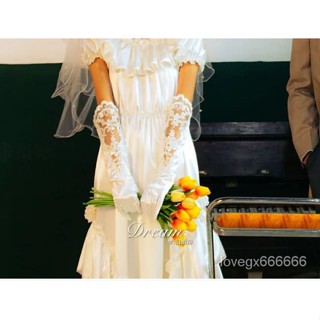 臺灣熱銷🏆新娘復古長款緞面全指白色蕾絲婚紗手套結婚禮服配飾寫真拍照攝影