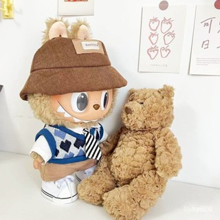 ✨❤POP MART 泡泡瑪特 LABUBU 坐坐派對 37cm拉布布公仔衣服藍灰菱形格毛衣套裝Labubu玩偶替換娃衣