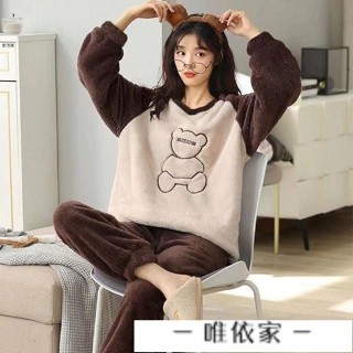 【唯家】珊瑚絨睡衣女 冬季加厚加絨法蘭絨睡衣 女生睡衣 卡通睡衣 可愛睡衣 長袖睡衣 秋冬睡衣 可外穿家居服套裝