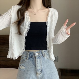 coco小姐✨蕾絲 百搭 防曬 針織開衫 女裝 秋季 外搭 V領 設計感 小眾 獨特 別緻 上衣
