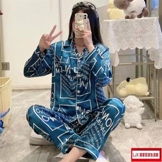 LJX 居家睡衣 睡衣女秋季冰絲長袖網紅韓版直播甜美可愛小外套模擬絲綢家居服套裝00