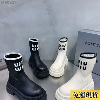 🌷臺灣限時低價🌷 【中筒靴】 馬丁靴女 2024秋季 新款 時尚厚底 字母 休閒英倫風 靴子 機車靴